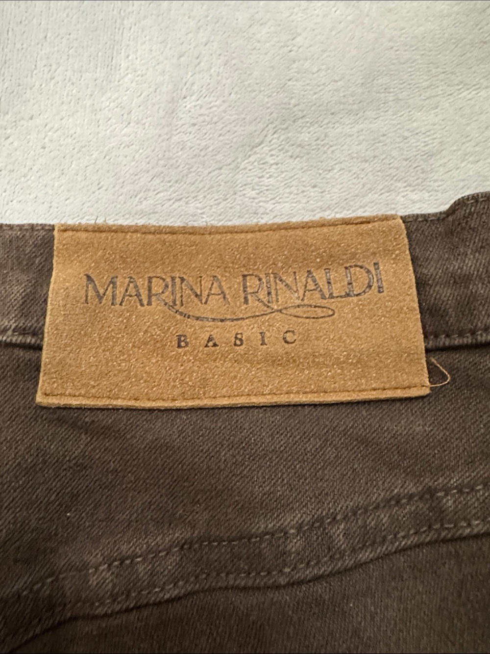 Marina Rinaldi women ‘s Dark Brown Chinos with Tan Leather Patch